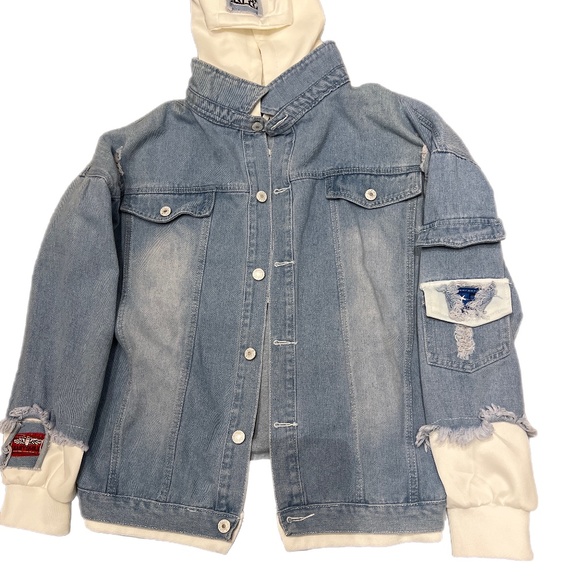 Anime Monkey D Luffy Jean Jacket Hoodie Button Distressed  Junior Sz XL NWOT - Picture 2 of 4